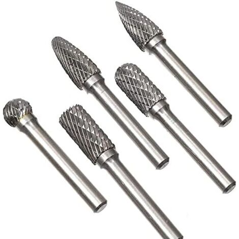 Sollbry Kit mit 5 Stück Doppelschnitt-Frässtiften, 6 mm Schaft, 10 mm Kopf, elektrisches Schleifer-Bohrwerkzeug zum Schnitzen, Polieren und Gravieren von Metall (1/5)