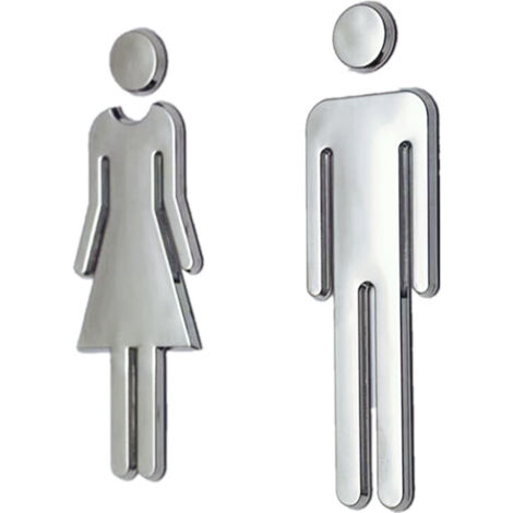 Sollbry Toilettenschilder mit männlichen und weiblichen Symbolen, Toilettenaufkleber, 12 cm Toilettenschilder, silbernes Türschild für Frauen und Männer, selbstklebende Toilettenschilder, für Toilette (1/5)