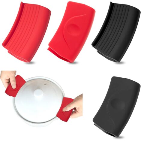 Sollbry Hot Handle Holder Silikon-Topfgriffe Anti-Verbrühungs-Hilfsgriff für Bratpfannen 2 Paar Schwarz Rot (1/5)