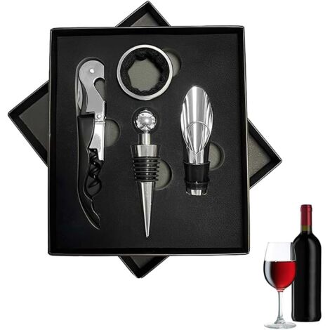 Sollbry Korkenzieher, Sommelier-Set, Flaschenöffner, Weinkorkenzieher, Weinkorkenzieher, 4-in-1-Weinzubehör-Geschenkset, mit Weinflaschenöffner, Anti-Tropf-Ringen, Weinausgießer (1/5)