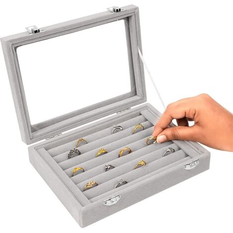 Sollbry Schmuckschatulle für Mädchen, Frauen, rechteckige Schmuckschatullen, Schmuckschatullen und Displays, Schmuckschatulle für Halsketten, Ringe, Ohrringe, Armbänder, Grau (1/5)