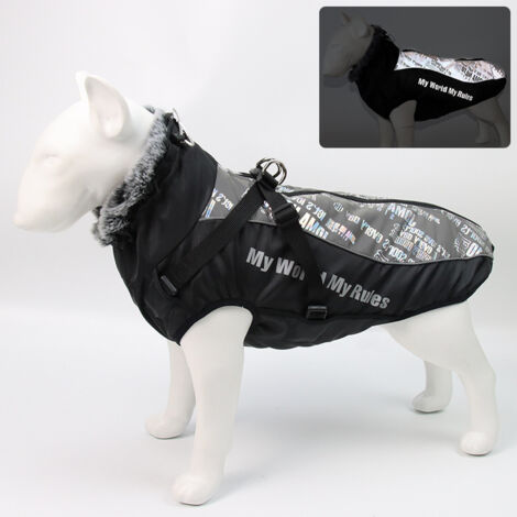 Sollbry Reflektierende, wasserdichte, winddichte Hundejacke für den Winter mit Reißverschluss, Geschirr und Fellkragen zum Wandern, Camping, mit Reißverschluss, Fleece-Wintermantel für mittelgroße und (1/3)