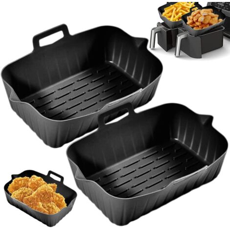 Sollbry 2er-Pack Silikon-Luftfritteusen-Topf mit Griff, wiederverwendbarer Luftfritteuse-Einsatz, hitzebeständiger Silikonkorb, rechteckiges Backblech, Luftfritteusen-Zubehör, Mikrowelle (1/5)