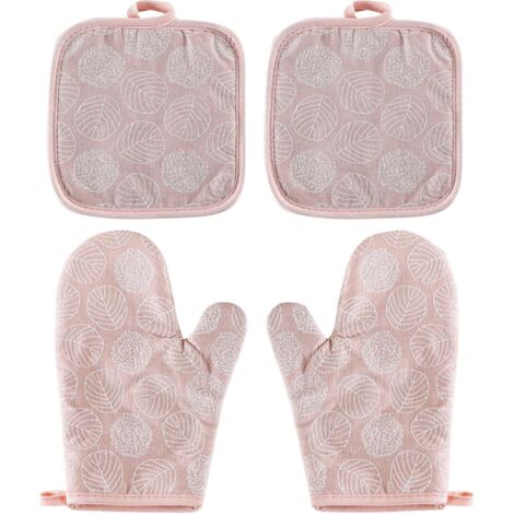Sollbry Ofenhandschuhe, 1 Paar Baumwoll-Ofenhandschuhe mit 2 Topflappen, waschbare Ofenhandschuhe, rutschfeste Küchenhandschuhe, Anti-Hitze-Ofenhandschuhe zum Grillen, Kochen (1/5)