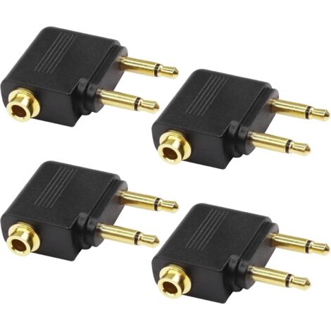 Sollbry Flugzeug-Flugkopfhörer-Adapter, Dual 3,5 mm Stecker auf 3,5 mm Buchse, Flugzeug-Kopfhörer, vergoldeter Kopfhörer-Adapter – 4 Stück (1/5)