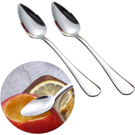 Sollbry Grapefruitlöffel aus Edelstahl, 2 Stück, Dessertlöffel, Edelstahllöffel, geeignet für Apfel, Kiwi, Papaya, Orange und Eis (Silber) (1/5)