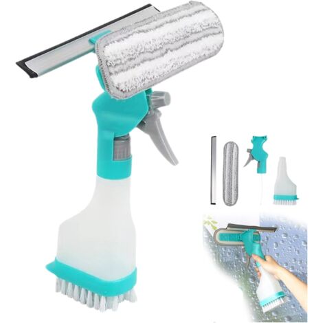 Sollbry 4-in-1-Fensterreinigungsset für Auto, Küche, Badezimmer, Duschtüren mit Sprühflasche, Rakel, Schaber (blau) (1/5)