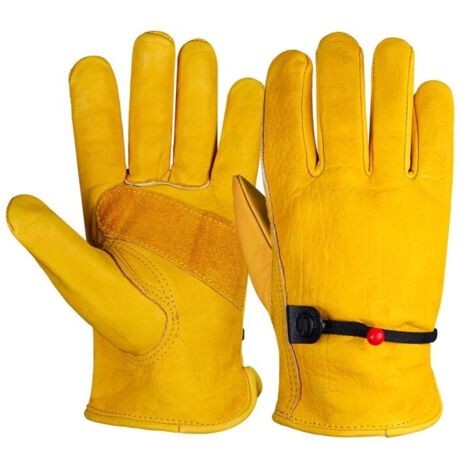 Sollbry Leder-Gartenhandschuhe für Damen und Herren, Paar pannensichere Arbeitshandschuhe für Fahrer, Schneiden, Bau, Schweißen, Lagerung (L, Gelb)