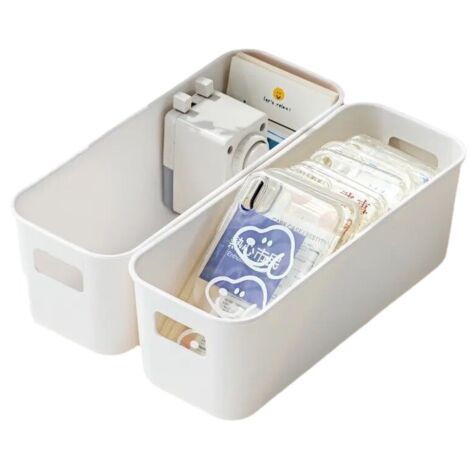 Sollbry Set mit 4 kleinen stapelbaren Aufbewahrungsboxen aus weißem Kunststoff ohne Deckel und Griffen für Büro, Küche, Badezimmer, Schrank (1/5)