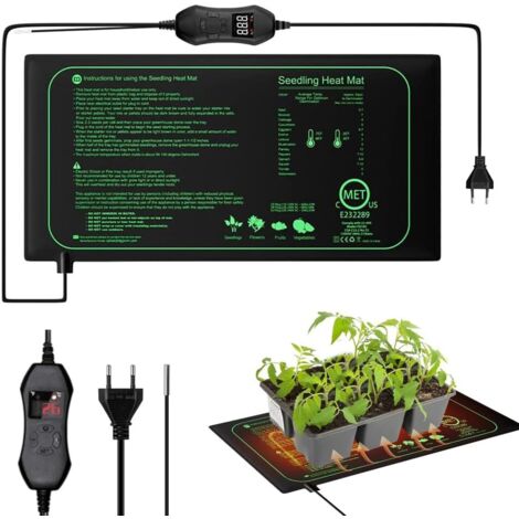 Sollbry Pflanzenheizmatte, 20 x 10 Zoll Setzling-Heizmatte mit Thermostat, 50 W wasserdichte Heizmatte für Pflanzen, zeitverstellbare Heizmatte für Setzlinge, Tiere, Keimung (1/5)