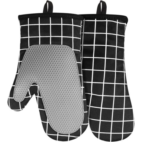 Sollbry Ofenhandschuhe, Baumwolle, hitzebeständiges Silikon, rutschfeste Küchenhandschuhe, quadratische Spleiß-hitzebeständige Grillhandschuhe zum Kochen, Grillen, Grillen, Backen (1/5)