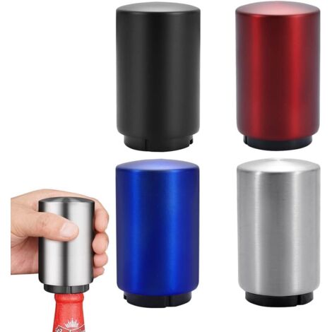 Sollbry Set mit 4 automatischen Flaschenöffnern, Bierflaschenöffner aus gebürstetem Aluminium für Wein-, Bier- und Limonadenflaschen. Eine Sekunde zum Öffnen des Verschlusses (1/5)