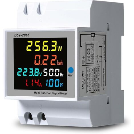 Sollbry Stromverbrauchsmessgerät, 100 A, 6-in-1, Spannung, Strom, Leistung, Frequenzfaktor, DIN-Schiene, 220 V, AC40–300 V, integrierter Stromwandler (1/5)