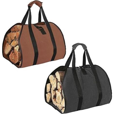 Sollbry 2er-Pack Brennholz-Tragetasche – Tragetasche aus gewachstem Segeltuch, extra groß, wasserabweisend, tragbar für Brennholzofen, drinnen und draußen, Camping (1/5)