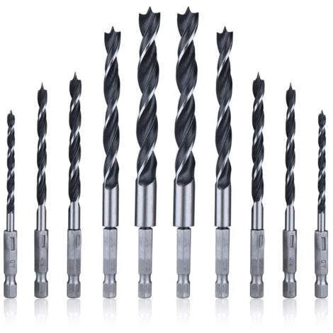 Sollbry Sätze 5 Stück HSS-Spiral-Holzbohrer 6,35 mm Sechskantschaft Holzbohrer 4 mm/5 mm/6 mm/8 mm/10 mm Spiral-Senkbohrer zum Bohren von Metall, Kunststoff, Holz (1/5)