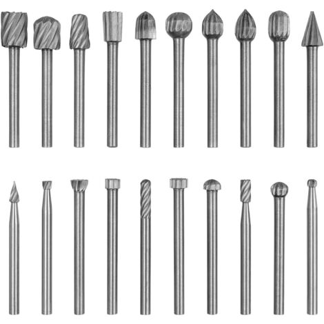 Sollbry Set mit 20 HSS-Frässtiften mit 3-mm-Schaft, Rotationsfräser, Fräswerkzeug, Hochgeschwindigkeitsstahl, Holzbearbeitung, Fräsen, Schnitzen, Polieren auf Holz, Stein, Metall (1/5)