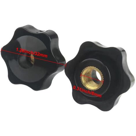 5 Manopole A Stella Con Dado Di Bloccaggio – Filetto Femmina M8 X 32mm – Con Foro