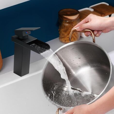 Rubinetto Bagno A Cascata Set Di Rubinetti Per Lavabo Da Bagno A Cascata, Nero Opaco, Con Rubinetto Phiestina NS-SF01