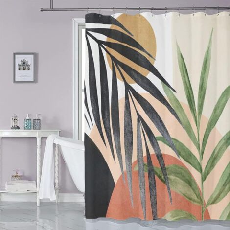 Tenda Doccia Boho Metà Secolo Con Foglie D'olivo E Sole – 180x180 Cm, Poliestere Impermeabile, 12 Ganci Inclusi