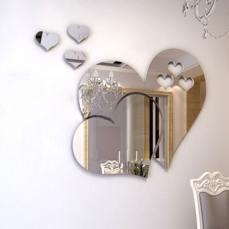 Sollbry Adhesivo de pared con forma de corazón, extraíble, para sala de estar, dormitorio y baño (plateado) (1/5)