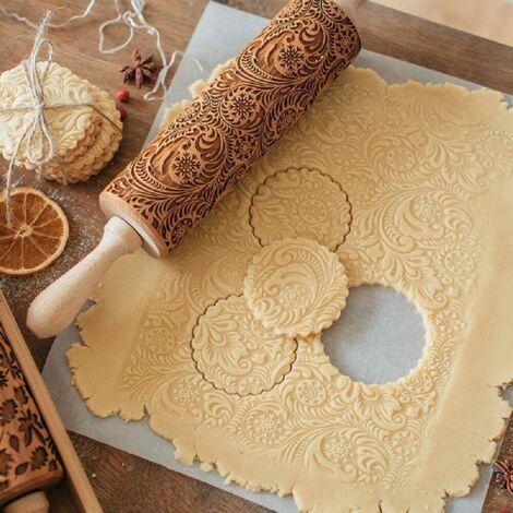 Sollbry Rodillo para hornear, Rodillo grabado, Rodillo grabado, Utensilios de cocina para decorar, Hornear, Galletas con relieve, Regalos de cumpleaños para mujeres, Regalo para mamá (Flor) (1/5)