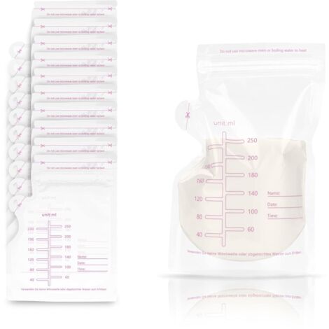 Sollbry Bolsas para almacenar leche materna, 60 unidades, capacidad de 250 ml, sellado perfecto para refrigeración y lactancia. (1/5)