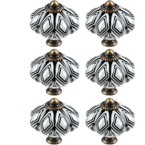 Sollbry Paquete de 6 pomos de cerámica para gabinete, elegantes pomos para cajones, tiradores antiguos de calabaza para gabinetes de cocina, pomos redondos para puertas de muebles.