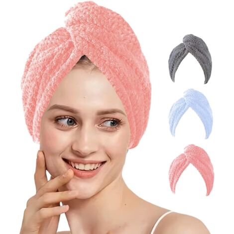 Sollbry Toallas de microfibra para el cabello (paquete de 3), para mujer, para cabello rizado, para la cabeza, para secar el cabello, turbantes para cabello largo y húmedo, para la ducha (1/5)