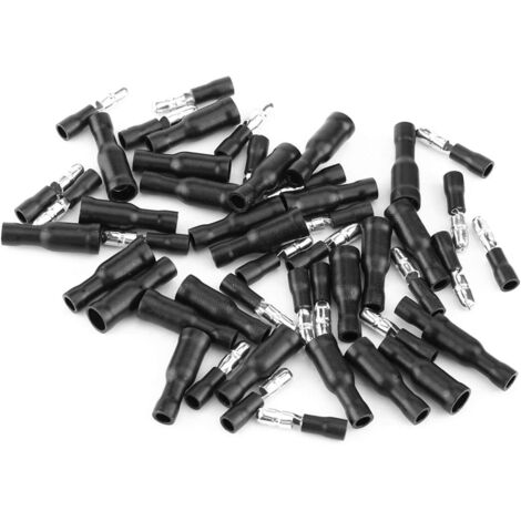 Sollbry Terminal de bala, 50 unidades, terminales de crimpado eléctricos aislados hembra y macho, conector de crimpado de terminal de bala para 0,5-1,5 mm² (negro) (1/5)