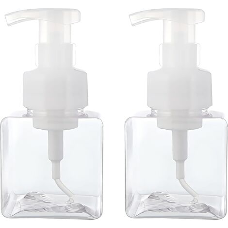 Sollbry Dispensador de jabón en espuma (2 unidades, 250 ml, 8,5 oz), transparente, cuadrado, de plástico PETG, para loción, jabón líquido de cocina y baño. (1/5)