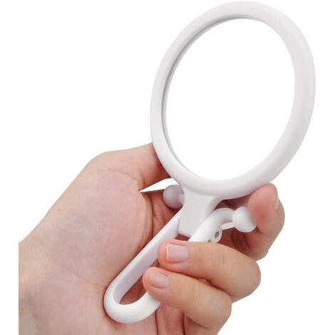 Sollbry Espejo de aumento de 5 aumentos, espejo plegable de doble cara con asa, espejo de mano para maquillaje, espejo de bolsillo, espejo plegable para diversos detalles de maquillaje (blanco)