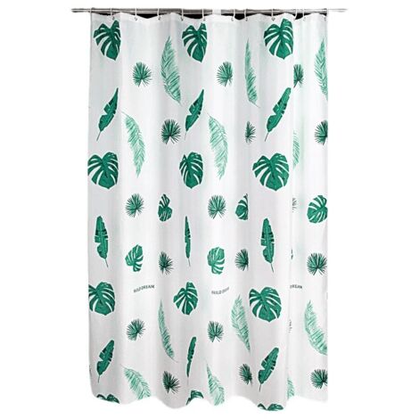 Sollbry Cortina de ducha con 6 ganchos de plástico, 100 x 180 cm, ideal para duchas y bañeras, cortinas de baño, juego de cortina y forro (hoja verde) (1/4)