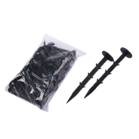 Sollbry Clavos de plástico para jardinería, 100 estacas de plástico multifuncionales de 12 cm para jardín y patio, herramientas de fijación para láminas de mantillo de plástico y césped. (1/3)