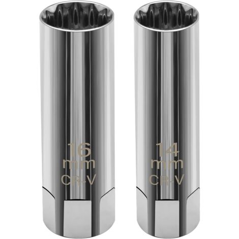 Sollbry 2 llaves para bujías, vaso magnético delgado de 16 mm/14 mm, herramienta de extracción de bujías de 12 puntas con entrada de 3/8" para automóviles