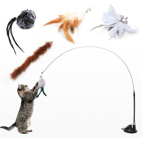 Sollbry Juguetes de plumas para gatos con campana y ventosa, varita interactiva para gatitos.