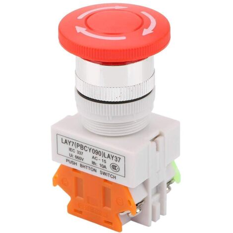 Sollbry Botón pulsador de parada de emergencia de 5 A, 220 V, 22 mm, tapa tipo hongo roja, NO/NC (1/5)