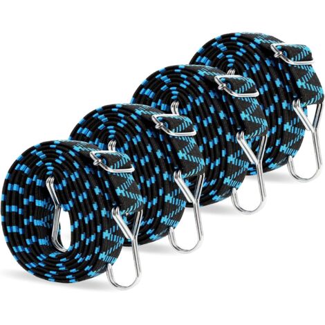 Sollbry Cuerdas elásticas con ganchos, cuerda elástica ajustable, 4 unidades, 2 m, planas, para bicicleta, lona, piscina, tienda de campaña. (1/4)