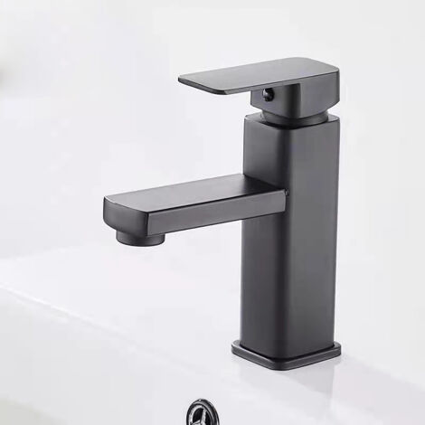 Sollbry Grifo de lavabo de un solo orificio, grifo de bañera de acero inoxidable, grifo de lavabo (negro, 17,5 x 10,5 cm) (1/4)