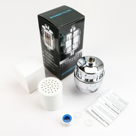 Sollbry Filtro de ducha, para agua dura, agua blanda y purificadores, para la caída del cabello, sequedad y picazón en la piel, color plata. (1/3)