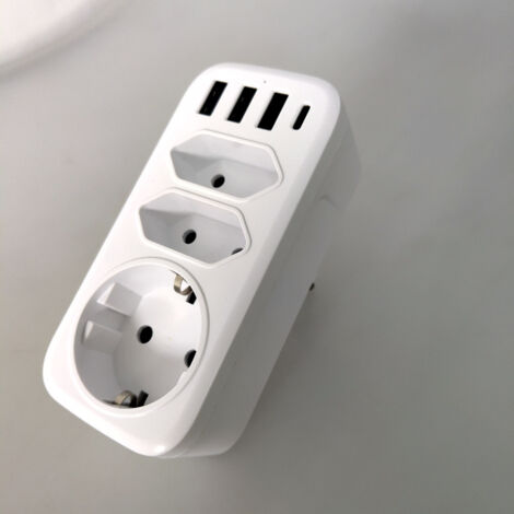 Sollbry Toma USB múltiple, enchufe de pared eléctrico 7 en 1, cargador USB multienchufe con 1 salida de CA, 2 enchufes europeos, 3 puertos USB y 1 puerto tipo C, toma USB múltiple para oficina en casa (1/5)