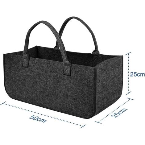 Cesta De Fieltro Gris Oscuro Para Leña Y Almacenamiento – Con Asas De Transporte, Tamaño 55x30x40 Cm, Plegable Y Minimalista