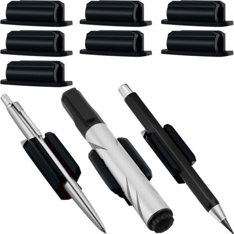 Sollbry Paquete de 6 clips negros para bolígrafos - Anillo autoadhesivo de silicona elástica - Soporte autoadhesivo para bolígrafos - Clip multifunción - Accesorio para lápiz óptico (1/4)