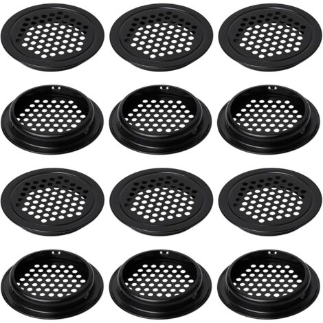 Sollbry Rejillas de ventilación redondas, juego de 12 unidades, rejillas de ventilación para armarios, orificio de ventilación redondo, resistentes a la oxidación, color negro, para cocina, baño y arm (1/5)