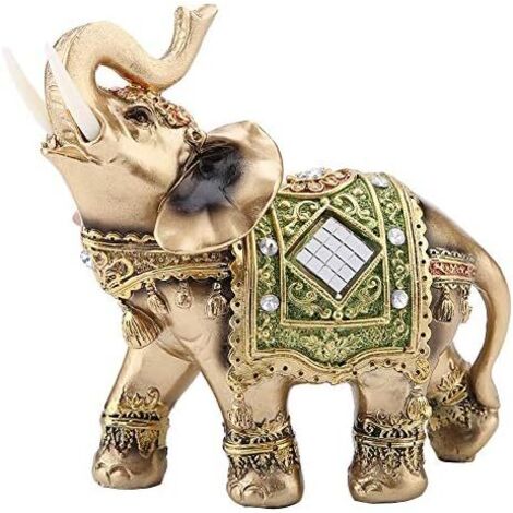 Sollbry Estatua de elefante, escultura de elefante verde de la suerte Feng Shui, figura de riqueza para decoración del hogar y la oficina (14 x 6 x 14 cm) (1/5)