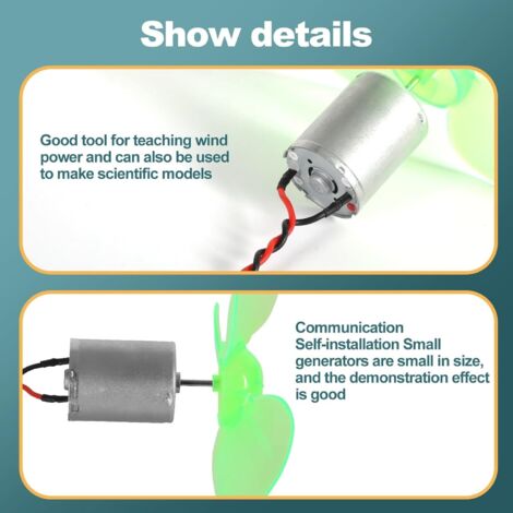 Sollbry Generador de energía eólica, kit de turbina eólica de 90 mm, turbina eólica vertical, kits de bricolaje con ventilador de 0,01 V a 24 V