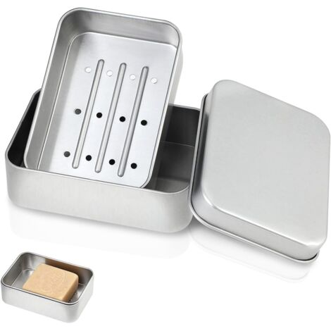 Sollbry Jabonera de viaje, soporte para jabón en barra, caja de metal para jabón, jabonera, para gimnasio, viajes, camping, casa y baño. (1/5)