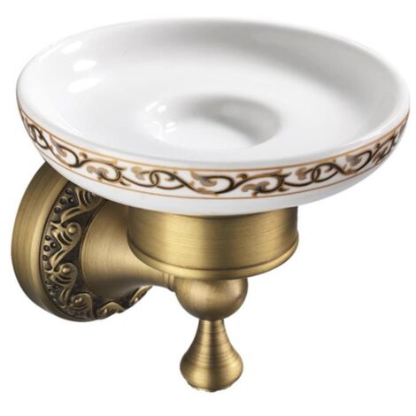 Sollbry Jabonera de pared de latón y bronce antiguo, accesorios de baño, diseño de porcelana (1/5)