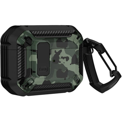 Sollbry Compatible con funda para AirPods 2, clip de bloqueo seguro, funda protectora resistente a golpes con llavero (negro + verde camuflaje) (1/3)