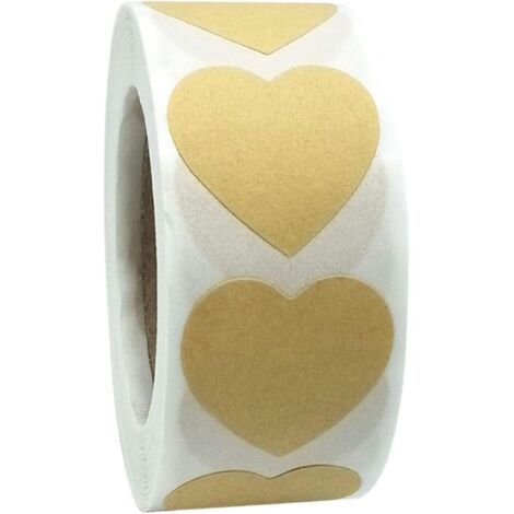 Sollbry Etiquetas adhesivas con forma de corazón, rollo de etiquetas de agradecimiento, para uso comercial o personal, papel kraft, 2,5 cm (corazón) (1/4)