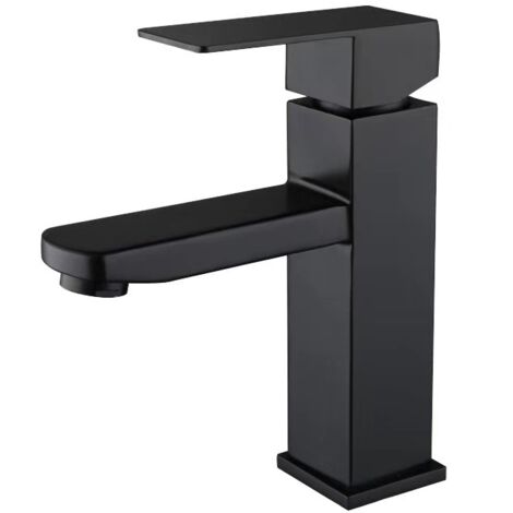 Sollbry Grifo de lavabo negro, grifo de baño negro con agua fría y caliente disponible, grifo mezclador de lavabo de acero inoxidable de excelente calidad, grifos de baño de diseño elegante (1/5)